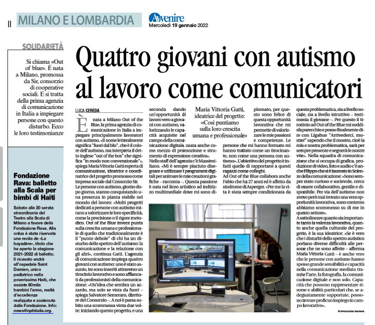 Il quotidiano Avvenire parla di Out of the blue.